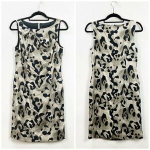 2/$30 Ann Taylor 6 Womens Beige Black Print Sleeveless Sheath Dress